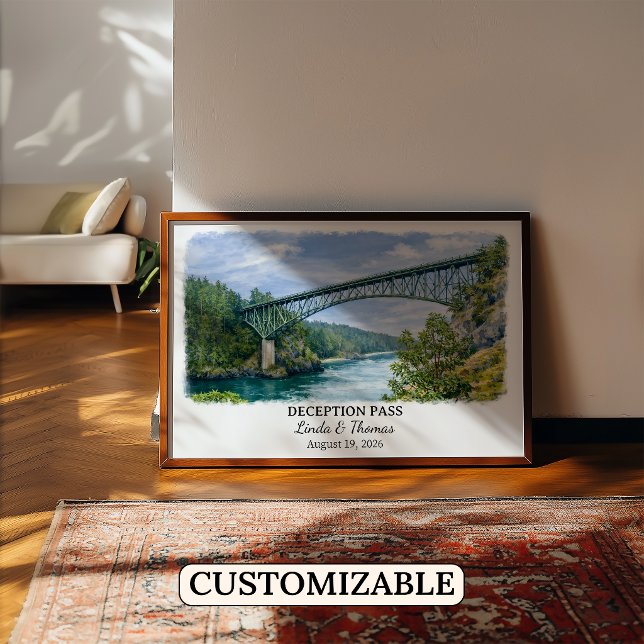 Poster Cartaz de Deception Pass Washington, Aquarela, Cus (Criador carregado)