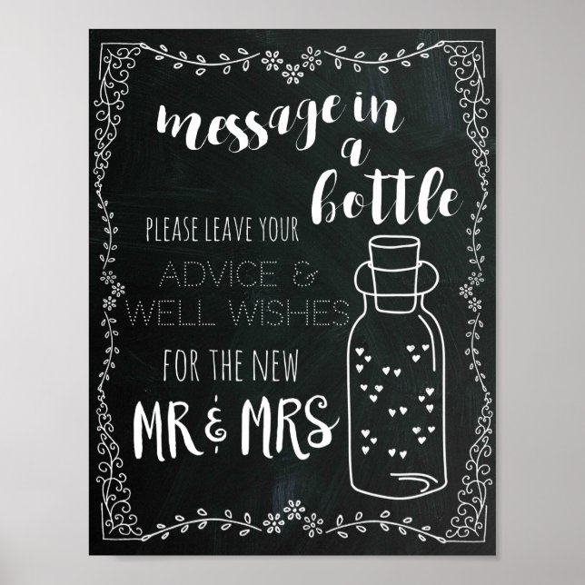 Póster Cartaz de Decoração de Casamento Sinal de Mensagem (Frente)