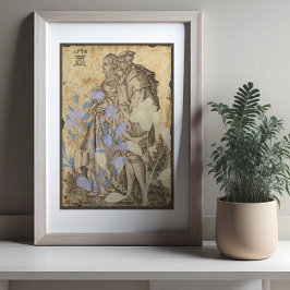 Póster Cartaz de Decoupage de Casal Medieval Vintage
