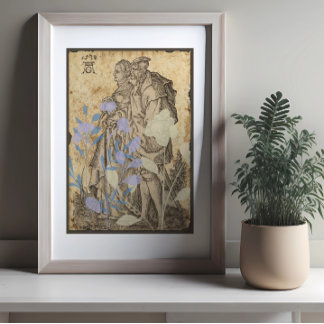 Póster Cartaz de Decoupage de Casal Medieval Vintage