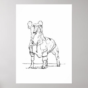 Poster Cartaz de desenho a tinta de Bulldog Francês engra