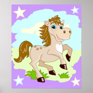 Póster Cartaz de desenho animado de cavalo feliz