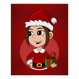 Póster cartaz de desenho animado de menina de natal