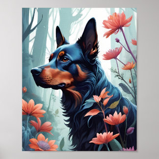 Poster Cartaz de Design de Cachorro Floral