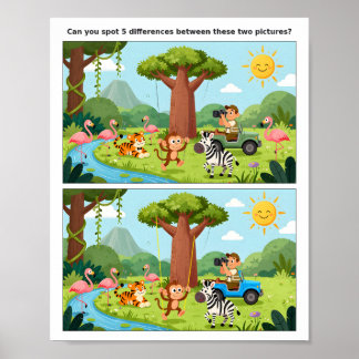 Poster Cartaz de Diferenças de Animais Fofos para Criança