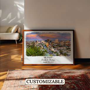Poster Cartaz de El Paso Texas, Aquarela, Personalizado