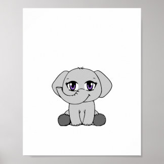 Poster Cartaz de Elefante Bebê em Estilo Chibi