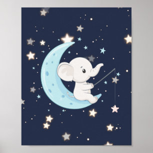 Poster Cartaz de Elefante Bebê Pescando Estrelas