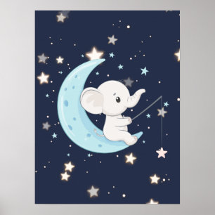 Poster Cartaz de Elefante Bebê Pescando Estrelas