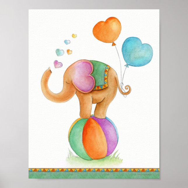 Póster Cartaz de elefante de circo marrom verde para berç (Frente)