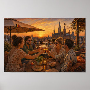 Poster Cartaz de Encontro no Terraço do Pôr do Sol Belga