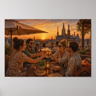 Poster Cartaz de Encontro no Terraço do Pôr do Sol Belga