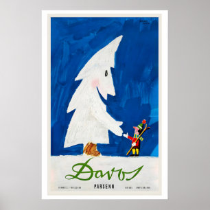 Poster Cartaz de Esqui Antigo Davos Parsenn Suíça