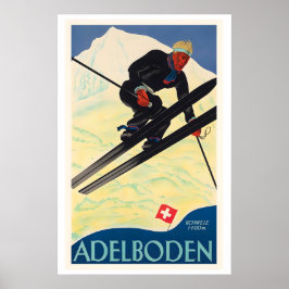 Poster Cartaz de Esqui Antigo de Adelboden Suíça