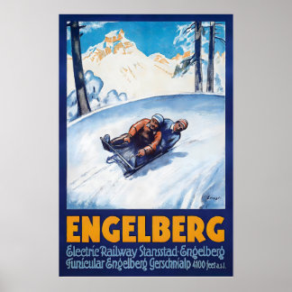 Poster Cartaz de Esqui Antigo de Engelberg Suíça - Enquad