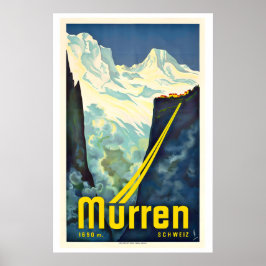Poster Cartaz de Esqui Antigo de Mürren Suíça