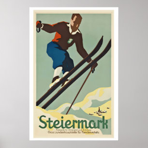 Poster Cartaz de Esqui Antigo Esportes de Inverno da Estí