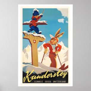 Poster Cartaz de Esqui Antigo Kandersteg Suíça