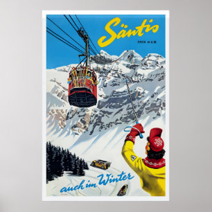 Poster Cartaz de Esqui Antigo Säntis Suíça - Enquadrado