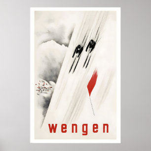 Poster Cartaz de Esqui Antigo Wengen Grindelwald Suíça
