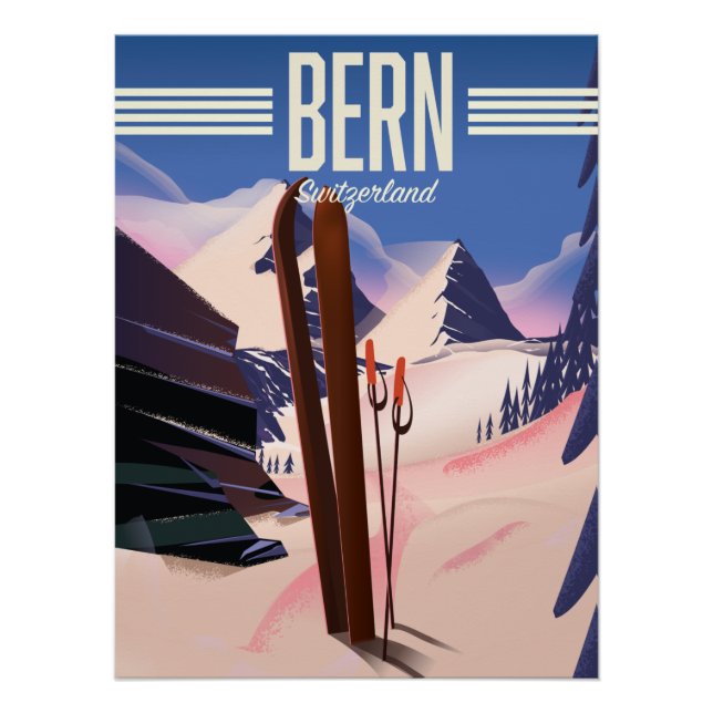 Póster Cartaz de esqui Berna Suíça (Frente)