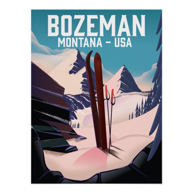 Póster Cartaz de esqui Bozeman Montana (Frente)