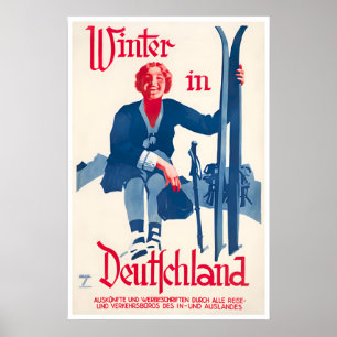 Poster Cartaz de Esqui da Alemanha Arte de Viagem Alemã D