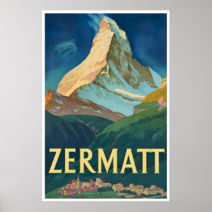 Poster Cartaz de Esqui da Suíça Pintura de Zermatt Suíço