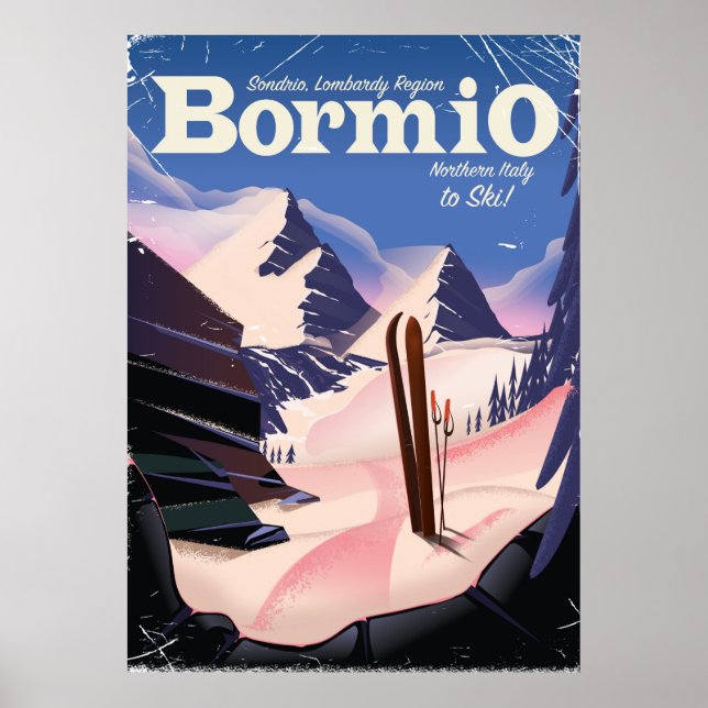 Poster Cartaz de esqui de Bormio, Sondrio, região da Lomb (Frente)