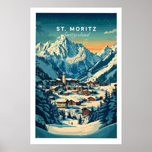 Poster Cartaz de Esqui de St Moritz - Suíça 1 (Frente)