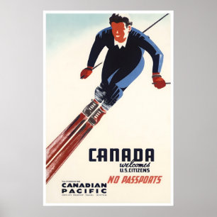 Poster Cartaz de Esqui no Canadá Arte de Viagem Pacífico