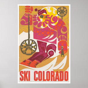 Poster Cartaz de Esqui Retro Vintage de Arte de Esqui do