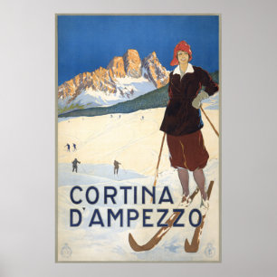 Poster Cartaz de esqui vintage Cortina d'Ampezzo