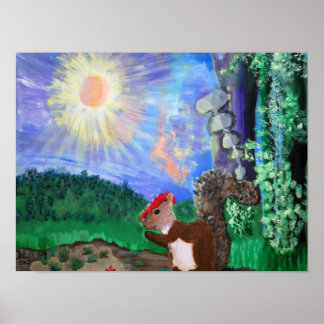 Poster Cartaz de esquilo e sol com cores vibrantes
