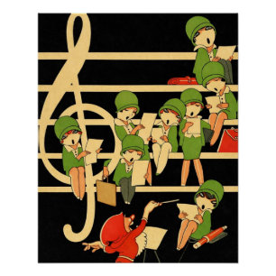 Póster Cartaz de Estudantes de Música Art Déco – Flappers