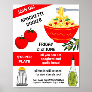 Poster Cartaz de Evento de Arrecadação de Fundos Spaghett