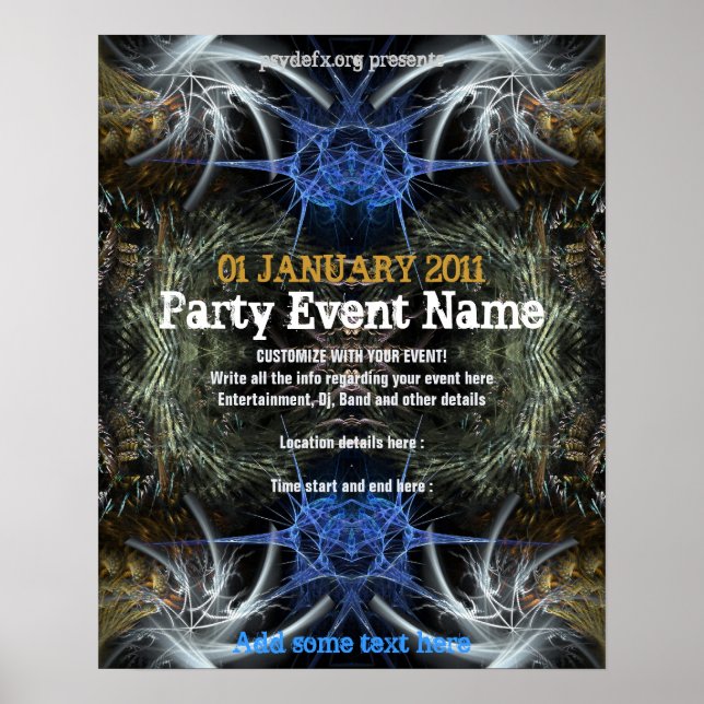 Poster Cartaz de Evento de Festa "Fractal Scifi" (Frente)