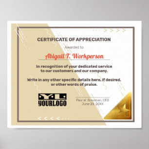 Poster Cartaz de exibição do funcionário de certificado d