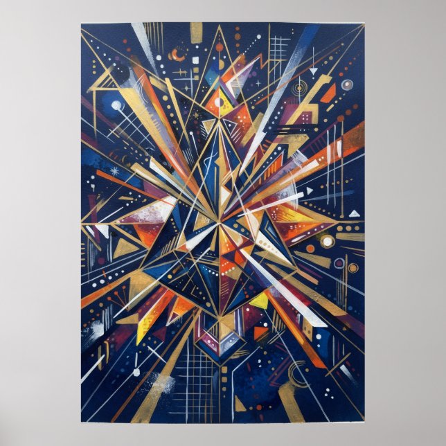 Poster Cartaz de Explosão de Estrela Geométrica Dourada M (Frente)
