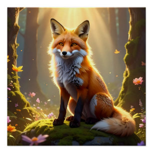Póster Cartaz de Fantasia da Raposa da Floresta Encantada