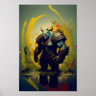 Poster Cartaz de Fantasia de Guerreiro Orc Arte de Jogo