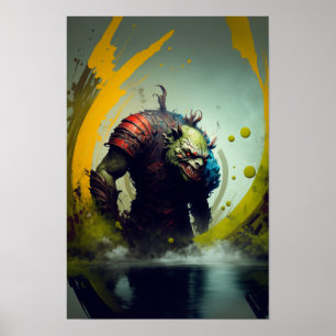 Poster Cartaz de Fantasia de Guerreiro Orc Arte de Jogo