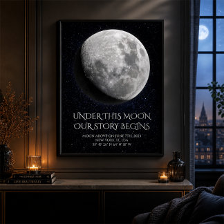 Poster Cartaz de Fase Lunar de Casal de 1º Aniversário