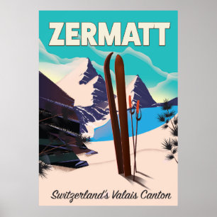 Póster Cartaz de férias de esqui em Zermatt