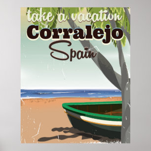 Póster Cartaz de férias de praia vintage Corralejo Espanh