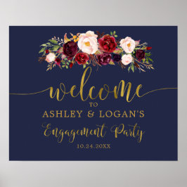 Poster Cartaz de festa de noivado Boho Gold Navy Marsala