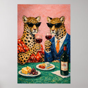 Poster Cartaz de festa de vinho Leopardo, Arte de parede 