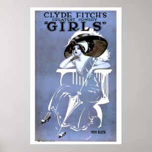 Poster Cartaz de Filme Mudo 'Girls' de 1919 Vintage