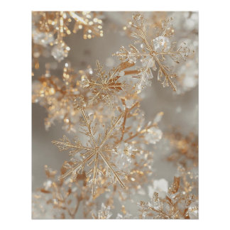 Póster Cartaz de Flocos de Neve em Folha de Ouro