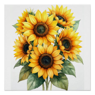 Póster Cartaz de Flor de Girassol Dourada